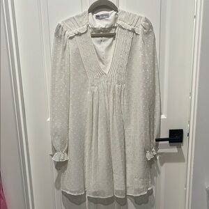 Zara Cream Textured V-Neck Dress